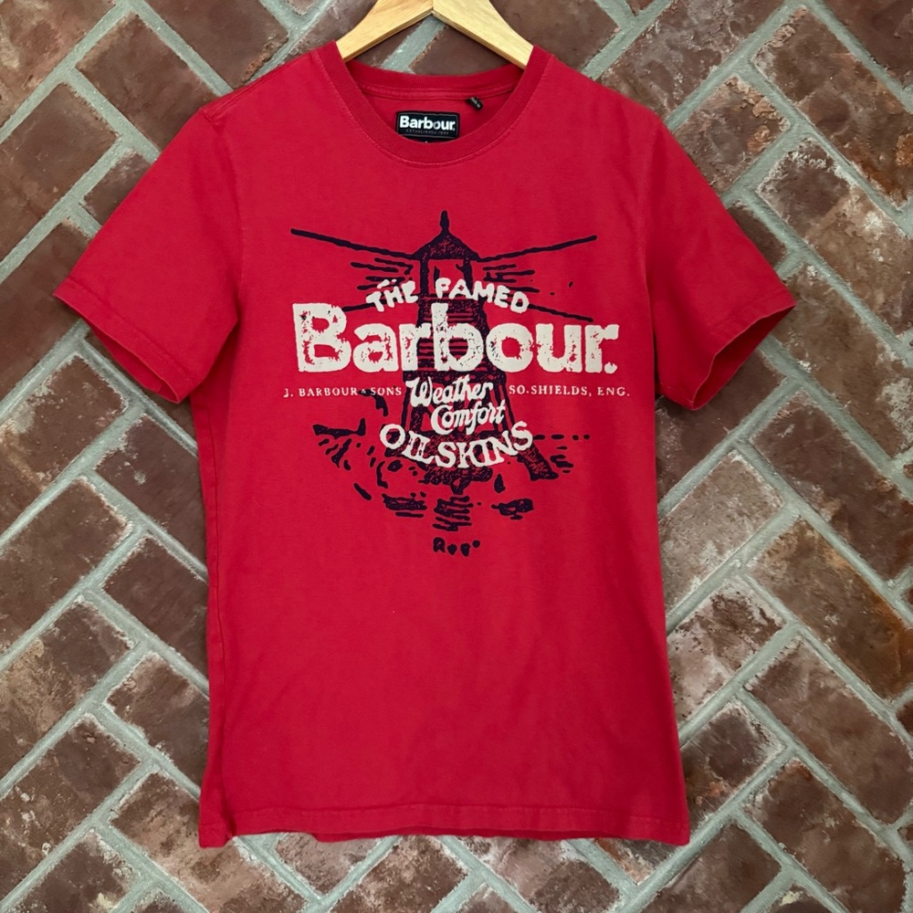 Barbour T Shirt Mens Size Small Casual Crew Neck Short Sleeve Red Tee Oilskins